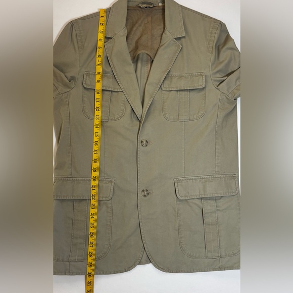 L.L. Bean Safari Field Jacket Pockets Elbow Patch Tan Neutral Khaki VTG Mens LG - Picture 15 of 16